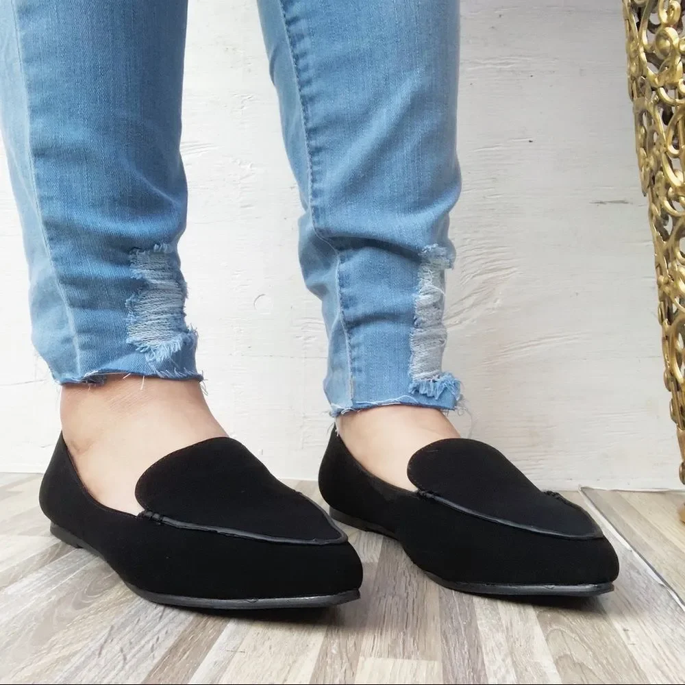 Black Faux Suede Pointy Flats